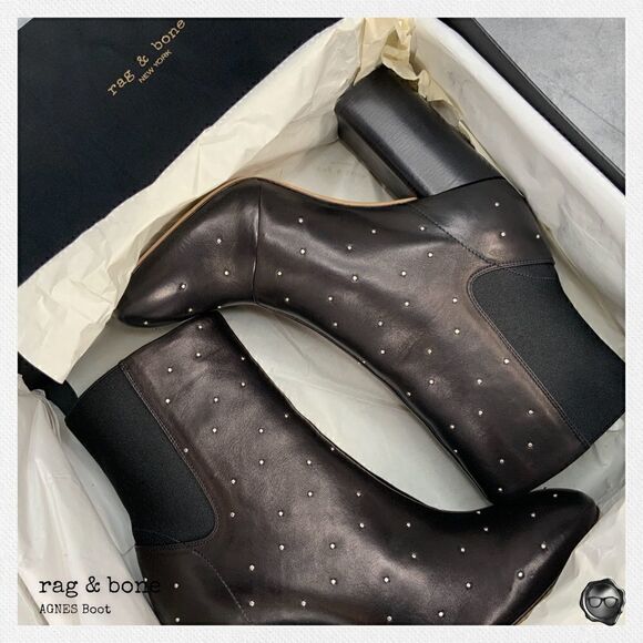 RAG & BONE AGNES STUDDED BLACK LEATHER BOOTS WOMEN’S HIGH HEEL CHELSEA BOOTIES - Picture 14 of 15